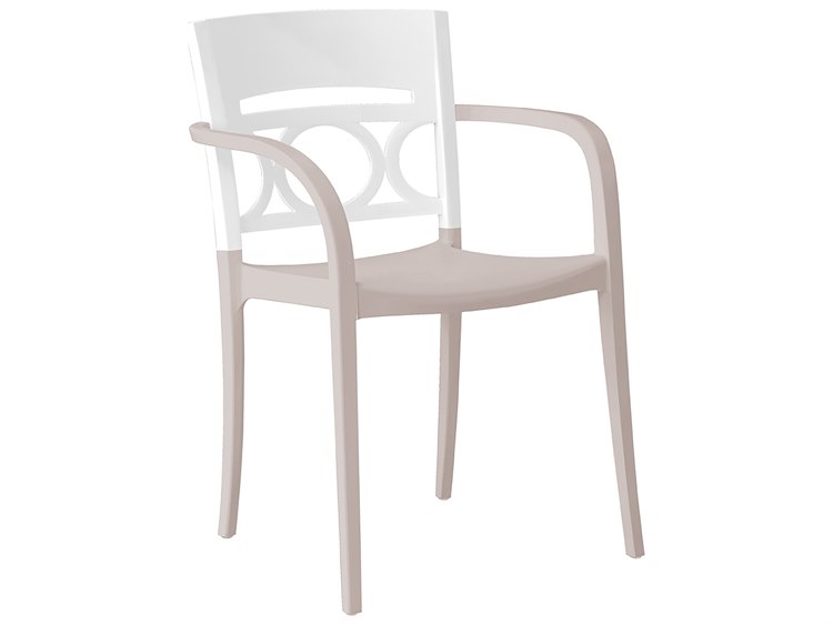 Grosfillex Moon Resin Glacier White/Linen Stacking Patio Dining Arm Chair