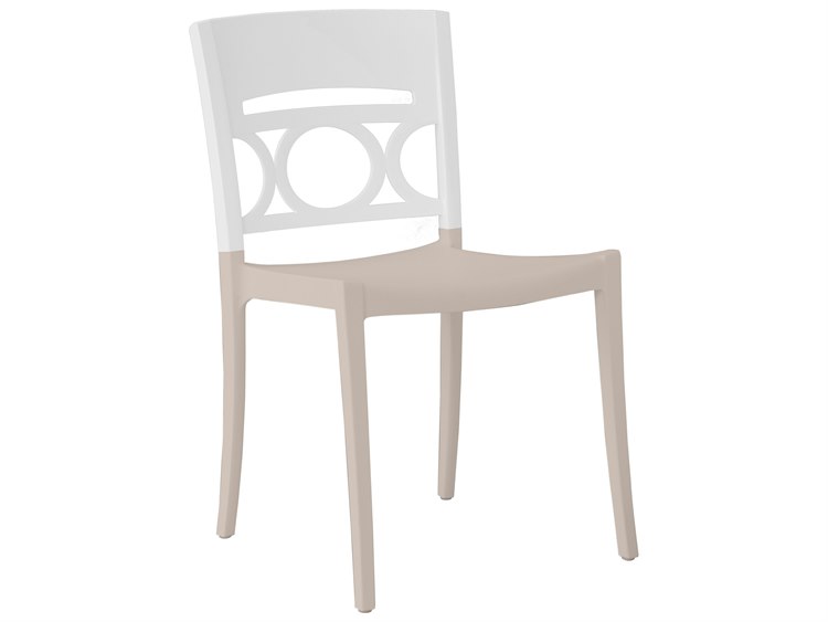 Grosfillex Moon Resin Glacier White/Linen Stacking Patio Dining Side Chair