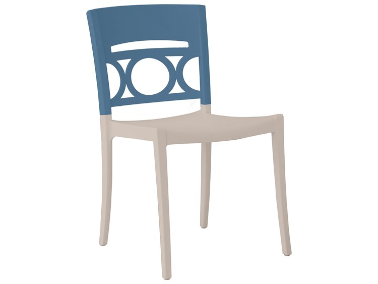 Grosfillex Moon Resin Denim Blue/Linen Stacking Outdoor Patio Dining Side Chair