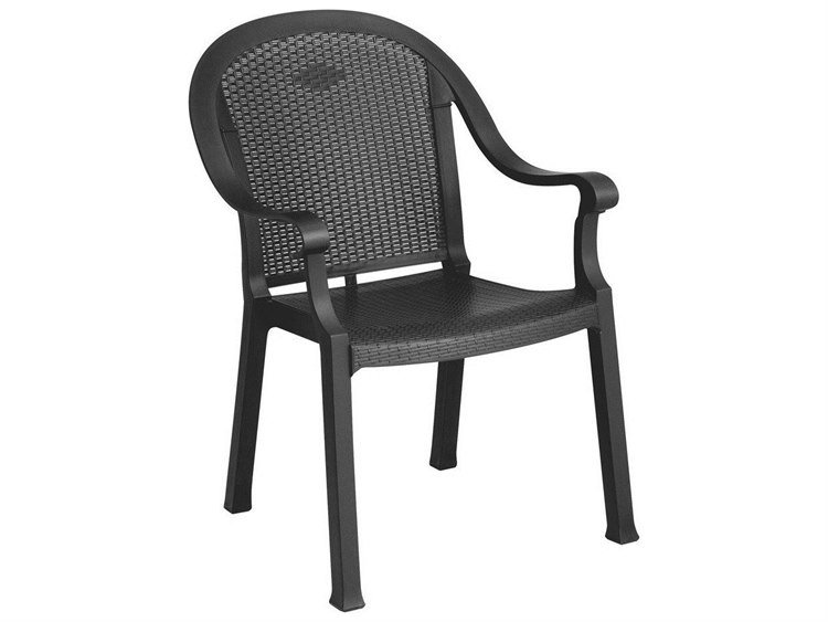 Grosfillex Sumatra Resin Charcoal Stacking Dining Arm Chair