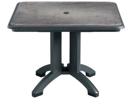 Grosfillex Aquaba Resin Zinc/Charcoal 32" Square Dining Table with Umbrella Hole