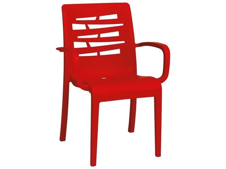 Grosfillex Essenza Resin Red Stacking Outdoor Patio Dining Arm Chair
