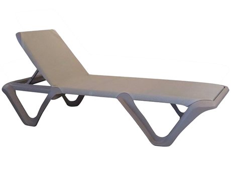 Grosfillex Nautical Pro Sling Resin Dove Gray Stacking Adjustable Chaise Lounge in Ash