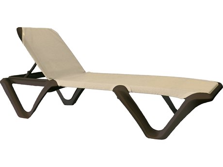 Grosfillex Nautical Sling Resin Bronze Stacking Adjustable Chaise lounge in Cappuccino