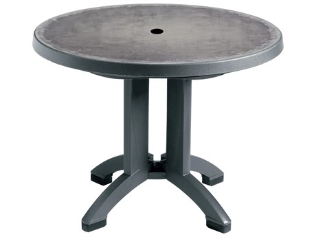 Grosfillex Aquaba Resin Zinc/Charcoal 38" Round Dining Table with Umbrella Hole