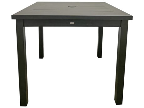 Grosfillex Sigma Aluminum Volcanic Black 34" Wide Square Dining Height Table with Umbrella Hole