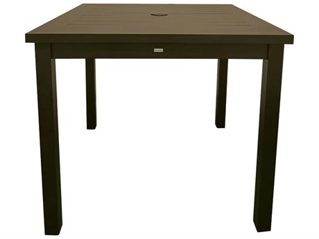 Grosfillex Sigma Aluminum Fusion Bronze 34" Wide Square Dining Height Table with Umbrella Hole