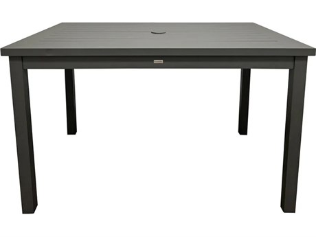 Grosfillex Sigma Aluminum Volcanic Black 48"W x 34"D Rectangular Dining Height Table with Umbrella Hole