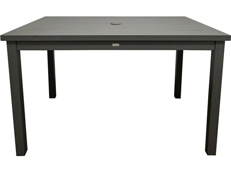Grosfillex Sigma Aluminum Volcanic Black 48"W x 34"D Rectangular Dining Height Table with Umbrella Hole