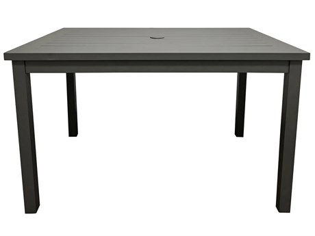 Grosfillex Sigma Aluminum Volcanic Black 51"W x 28"D Rectangular Bar Height Table with Umbrella Hole