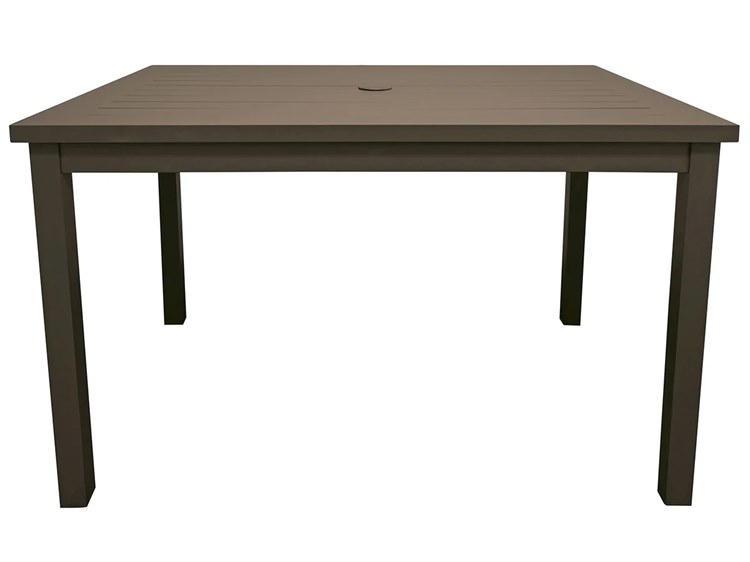 Grosfillex Sigma Aluminum Fusion Bronze 51"W x 28"D Rectangular Bar Height Table with Umbrella Hole