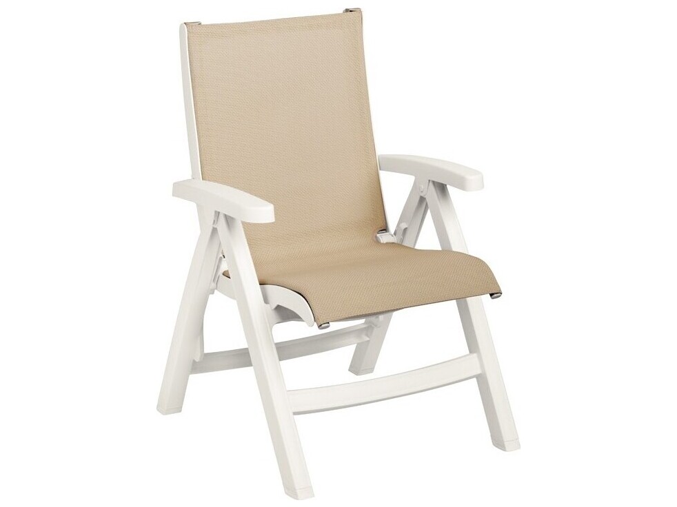 Grosfillex Jamaica Beach Sling Resin White Midback Folding Lounge Chair