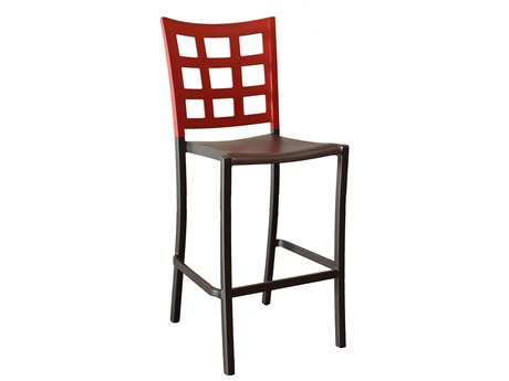 Grosfillex Plazza Aluminum Titanium Apple Red/Charcoal Stacking Armless Barstool