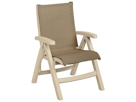 Grosfillex Jamaica Beach Sling Resin Sandstone Midback Folding Lounge Chair in Taupe
