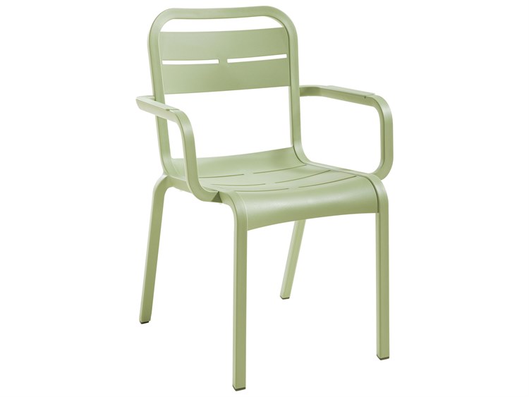 Grosfillex Cannes Resin Sage Green Stacking Outdoor Dining Arm Chair