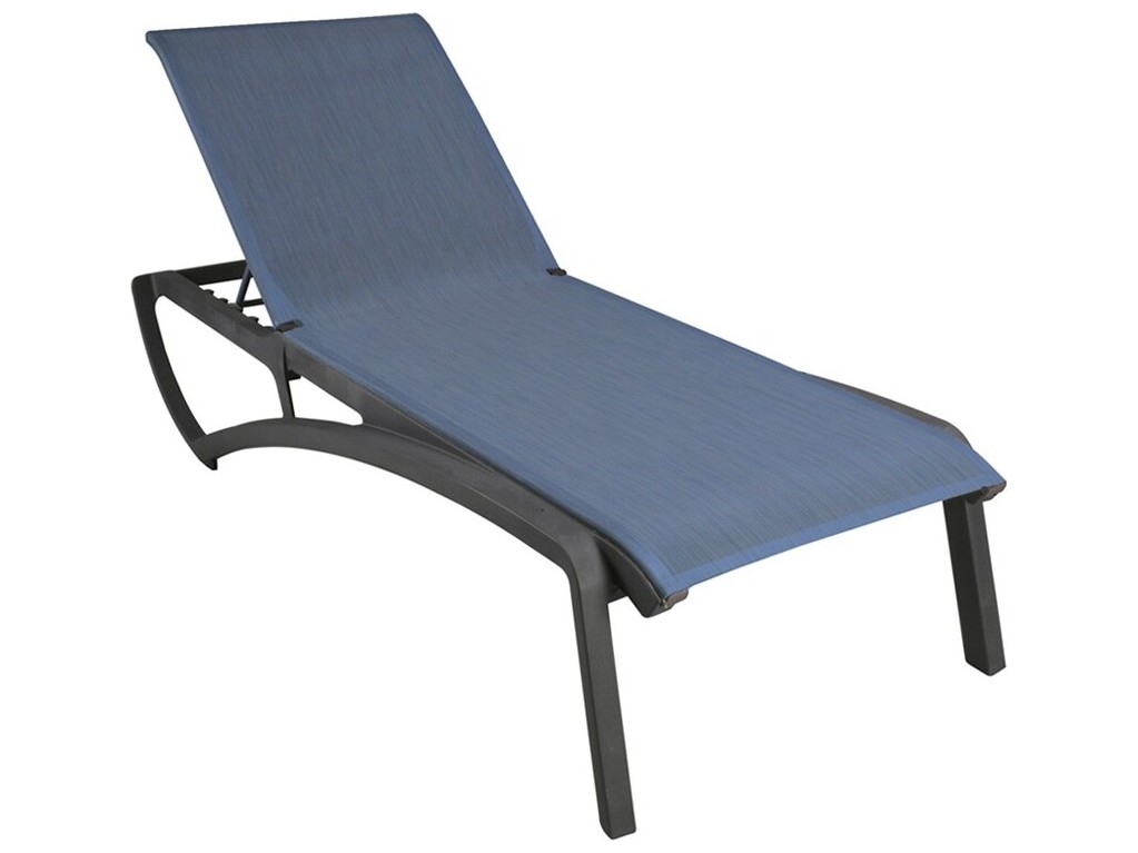 Grosfillex Sunset Sling Aluminum Resin Volcanic Black Chaise Lounge in
