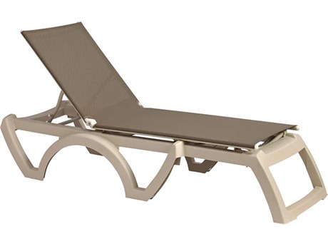 Grosfillex Jamaica Beach Sling Resin Sandstone Adjustable Chaise Lounge in Taupe