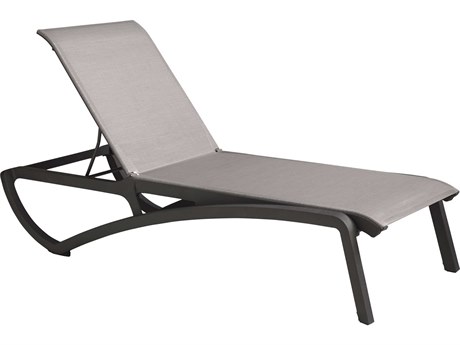 Grosfillex Sunset Sling Aluminum Resin Volcanic Black Chaise Lounge in Solid Gray