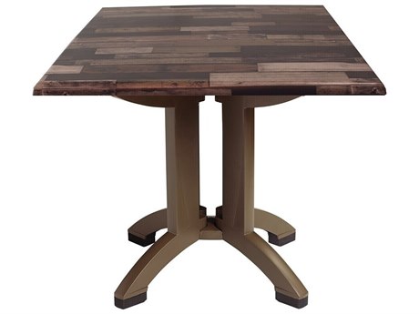 Grosfillex Atlanta Shiplap Resin 32" Square Dining Table with Umbrella Hole