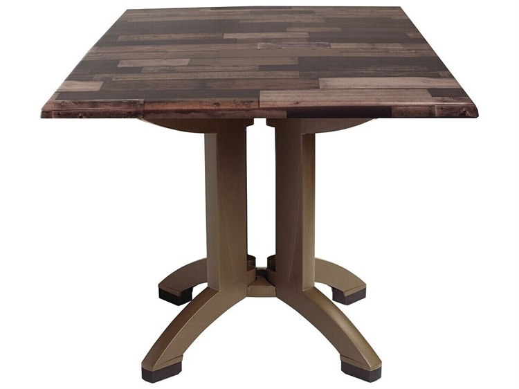 Grosfillex Atlanta Resin Shiplap 36" Square Dining Table with Umbrella Hole