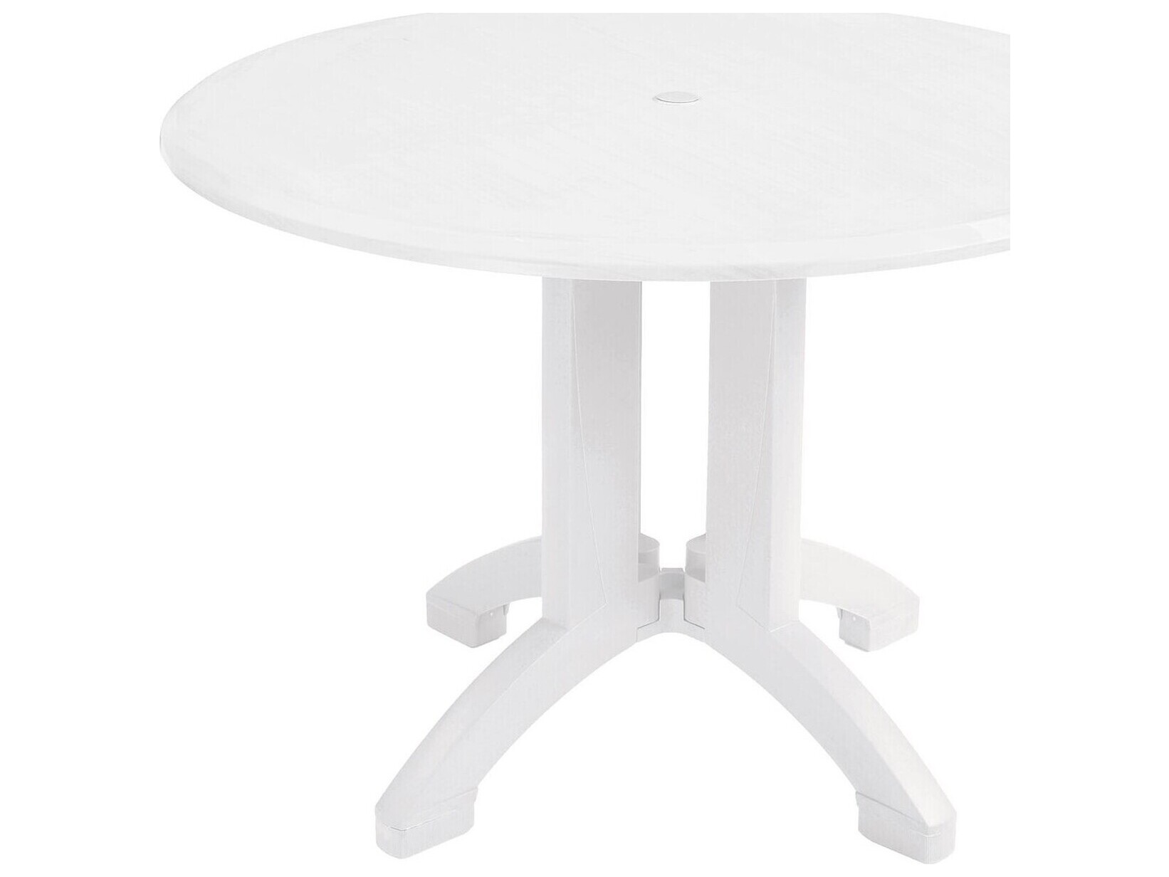 Grosfillex Atlanta Resin White 42''Wide Round Dining Table with Umbrella Hole UT380004