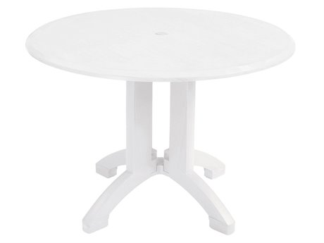 Grosfillex Atlanta Resin White 42" Round Dining Table with Umbrella Hole