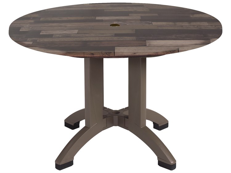 Grosfillex Atlanta Resin Shiplap 42" Round Dining Table with Umbrella Hole