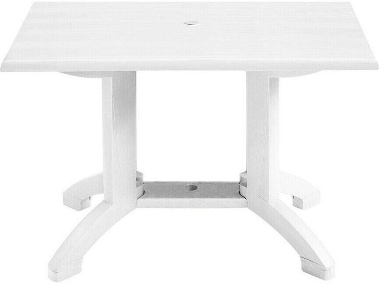 Grosfillex Atlanta Resin White 48"W x 32"D Rectangular Dining Table with Umbrella Hole