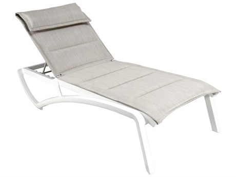 Grosfillex Sunset Sling Resin Aluminum Glacier White Comfort Chaise Lounge in Beige