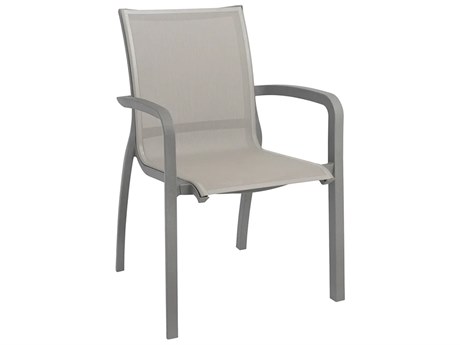 Grosfillex Sunset Sling Aluminum Platinum Gray Stacking Dining Arm Chair in Solid Gray