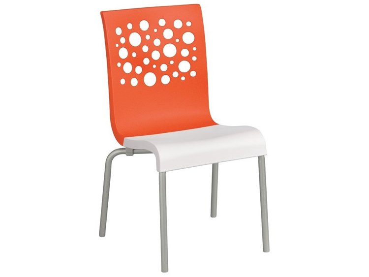 Grosfillex Tempo Aluminum Orange/White Stacking Outdoor Patio Dining Side Chair