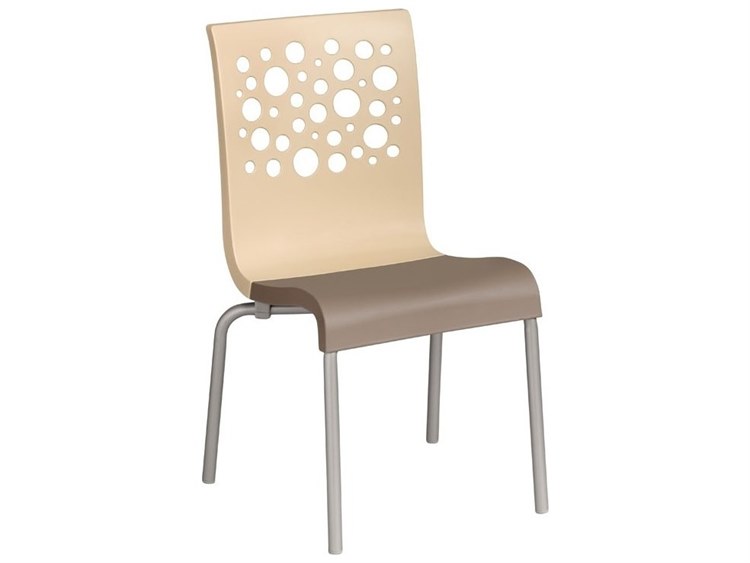 Grosfillex Tempo Aluminum Beige/Taupe Stacking Outdoor Dining Side Chair
