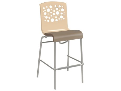 Grosfillex Tempo Aluminum Beige/Taupe Stacking Armless Barstool