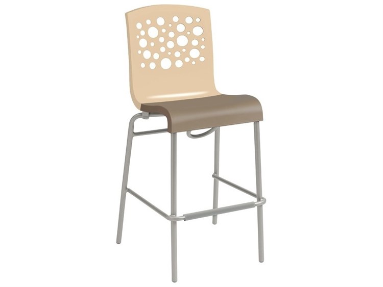 Grosfillex Tempo Aluminum Beige/Taupe Stacking Armless Barstool