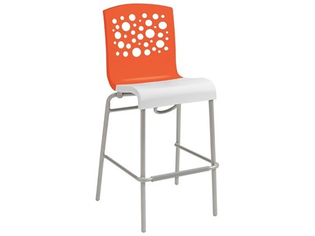 Grosfillex Tempo Aluminum Orange/White Stacking Armless Barstool
