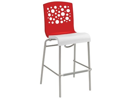 Grosfillex Tempo Aluminum Red/White Stacking Armless Barstool