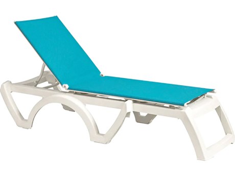 Grosfillex Jamaica Beach Sling Resin White Adjustable Chaise Lounge in Turquoise
