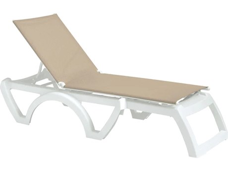 Grosfillex Jamaica Beach Sling Resin White Adjustable Chaise Lounge in Beige