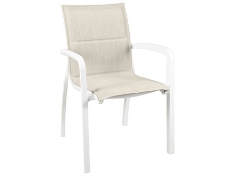 Grosfillex Sunset Sling Aluminum Resin Glacier White Comfort Stackable Dining Arm Chair in Beige