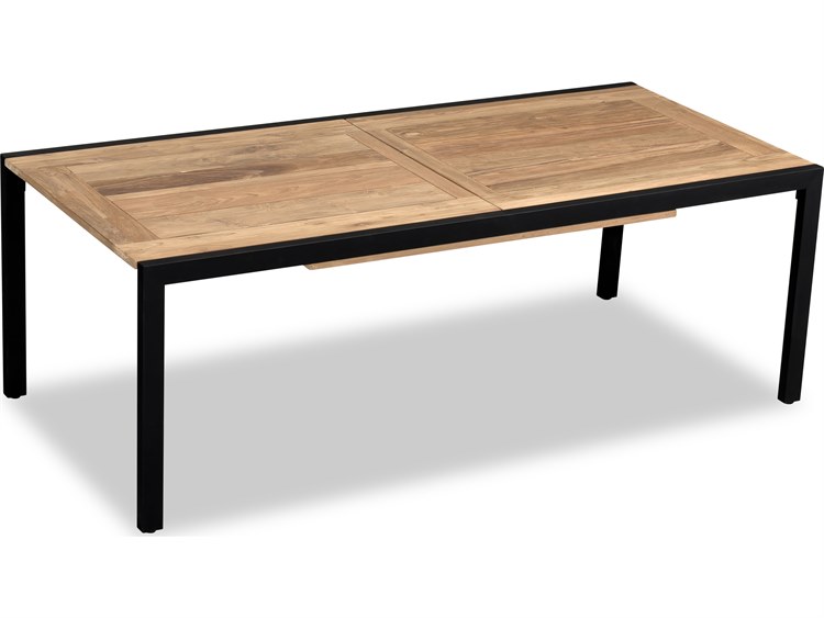 Harmonia Living Communal Aluminum Black 86.5-134''W x 39.5''D Rectangular Teak Top Extension Dining table