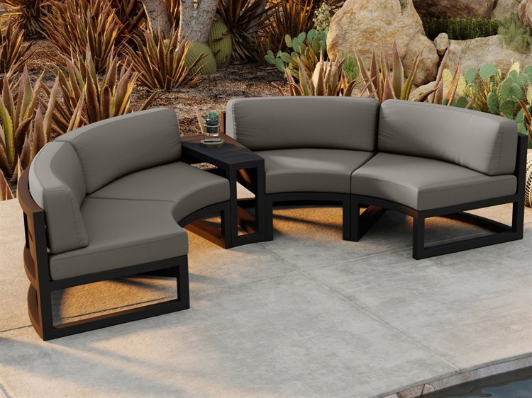Harmonia Living Avion Aluminum Black 3 Piece Curved Sectional Outdoor Lounge Set