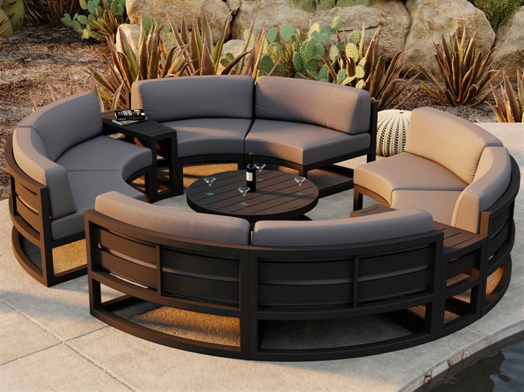 Harmonia Living Avion Aluminum Black 7 Piece Curve Sectional Outdoor Patio Lounge Set