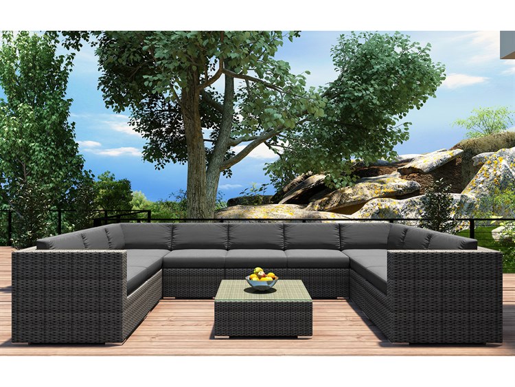 Harmonia Living District HDPE Wicker Textured Slate 10 Piece Surround Sectional Lounge Set