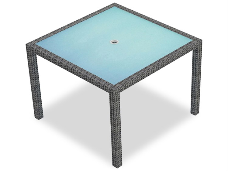 Harmonia Living District Wicker Square Glass Top Dining table with Umbrella Hole