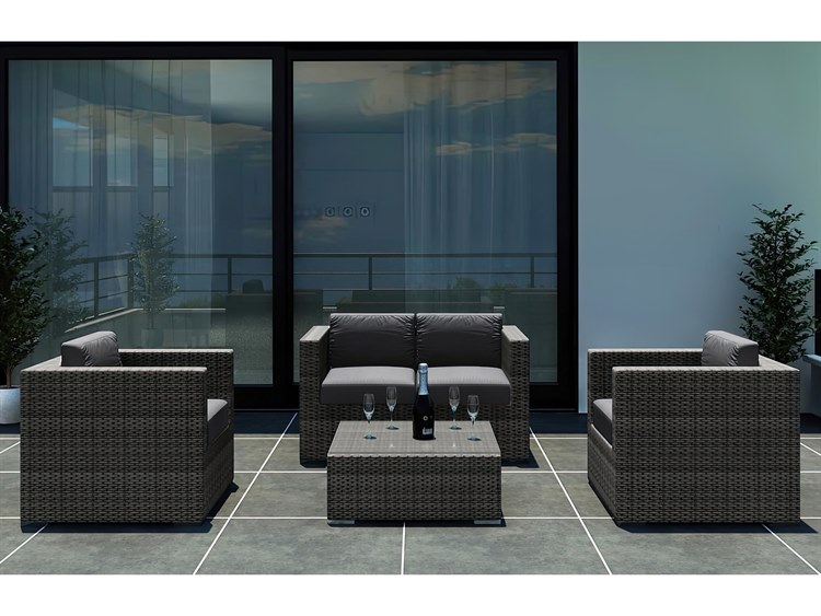 Harmonia Living District HDPE Wicker Textured Slate 4 Piece Sofa Outdoor Lounge Set