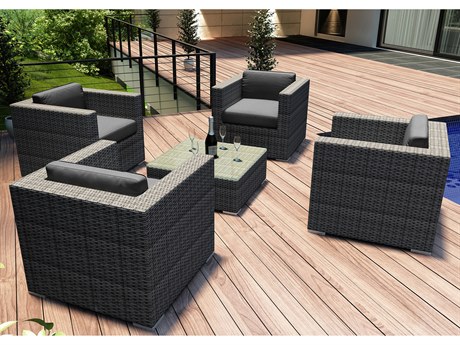 Harmonia Living District HDPE Wicker Textured Slate 4 Piece Lounge Set