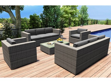 Harmonia Living District HDPE Wicker Textured Slate 5 Piece Double Sofa Lounge Set