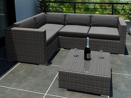 Harmonia Living District HDPE Wicker Textured Slate 5 Piece Sectional Lounge Set