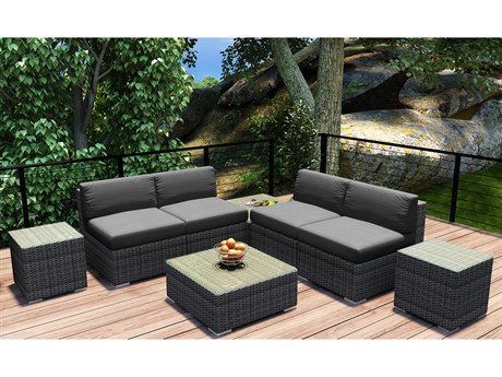 Harmonia Living District HDPE Wicker Textured Slate 8 Piece Sectional Lounge Set