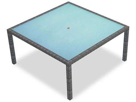Harmonia Living District HDPE Wicker 59'' Square Glass Top Dining table with Umbrella Hole